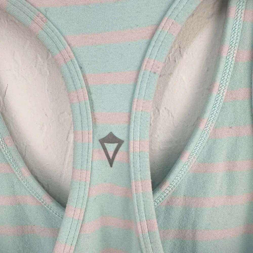 Ivivva Tank Top Kids 10 Pink Blue Striped Nylon Stretch‎ Racerback Scoop Neck
